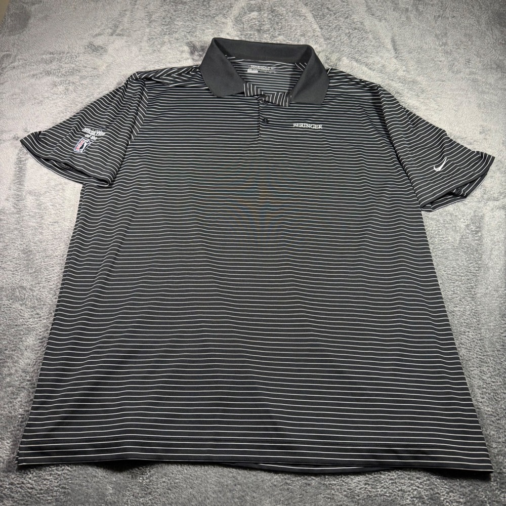 Nike Golf Tour Performance Dri-FIT Polo Shirt Mens XXL Black White Striped Logo